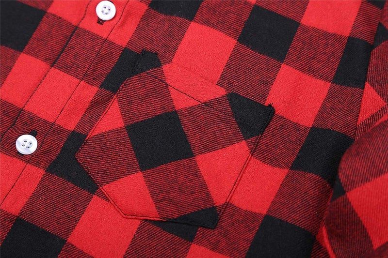 SANGTREE Mens Flannel Plaid Shirts Casual Long Sleeve Button Down Shirt Dad and Son Matching Shirts (Red, XL) - Image 5